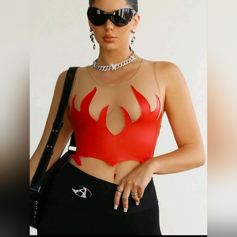 Nwt   cropped plu leather and mesh tank